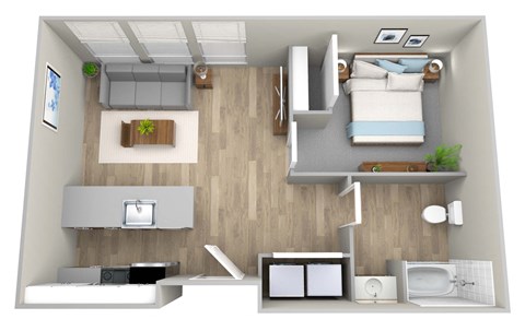 Floor plan for 1 bed, 1 bath, 564 sqft